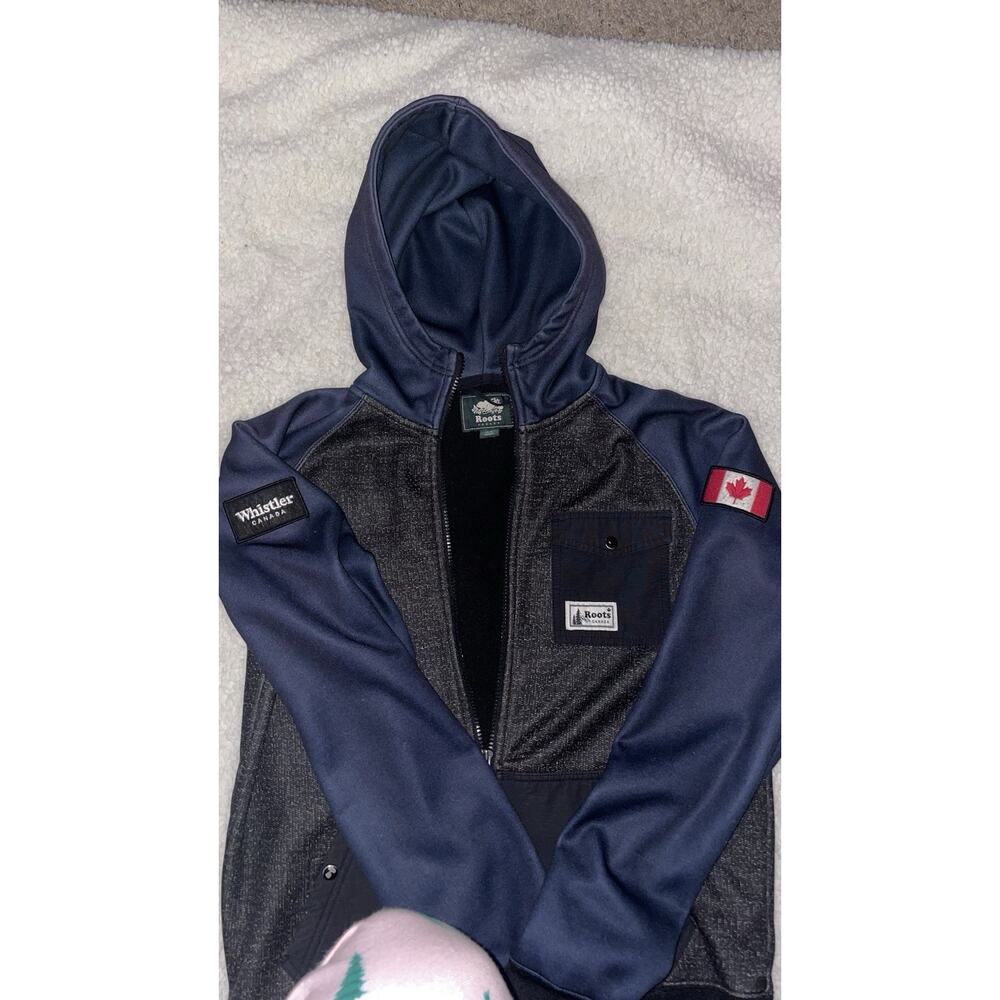 Roots Canada Apres Ski Shell Jacket Hoodie Heathered Black White Navy Size Small